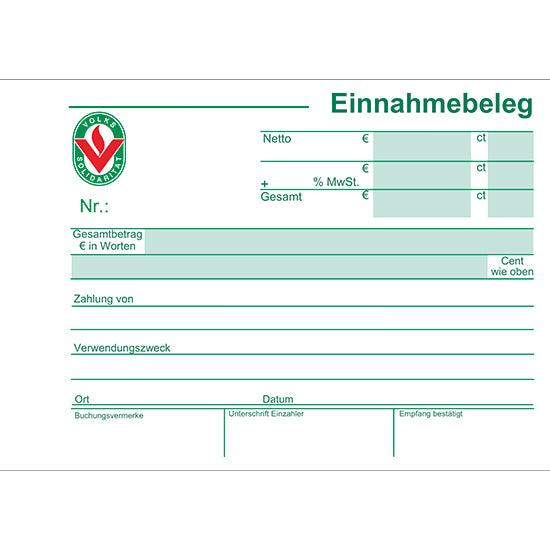 Einnahmebelege für die Volkssolidarität (Buntes Logo)