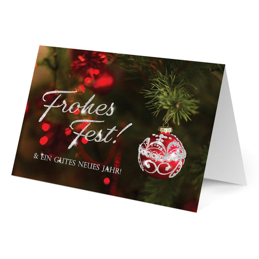 Grußkarte mit Glitzerlack "Frohes Fest & ein gutes neues Jahr" Christbaumkugel