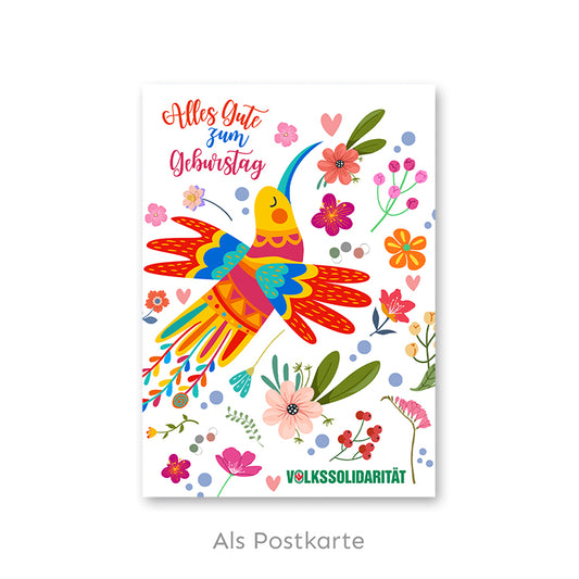 Grußkarte „Alles Gute zum Geburtstag bunter Vogel“
