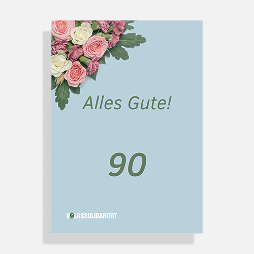 Postkarte "Alles Gute" mit Geburtstagsjahreszahl und Blumenstrauß