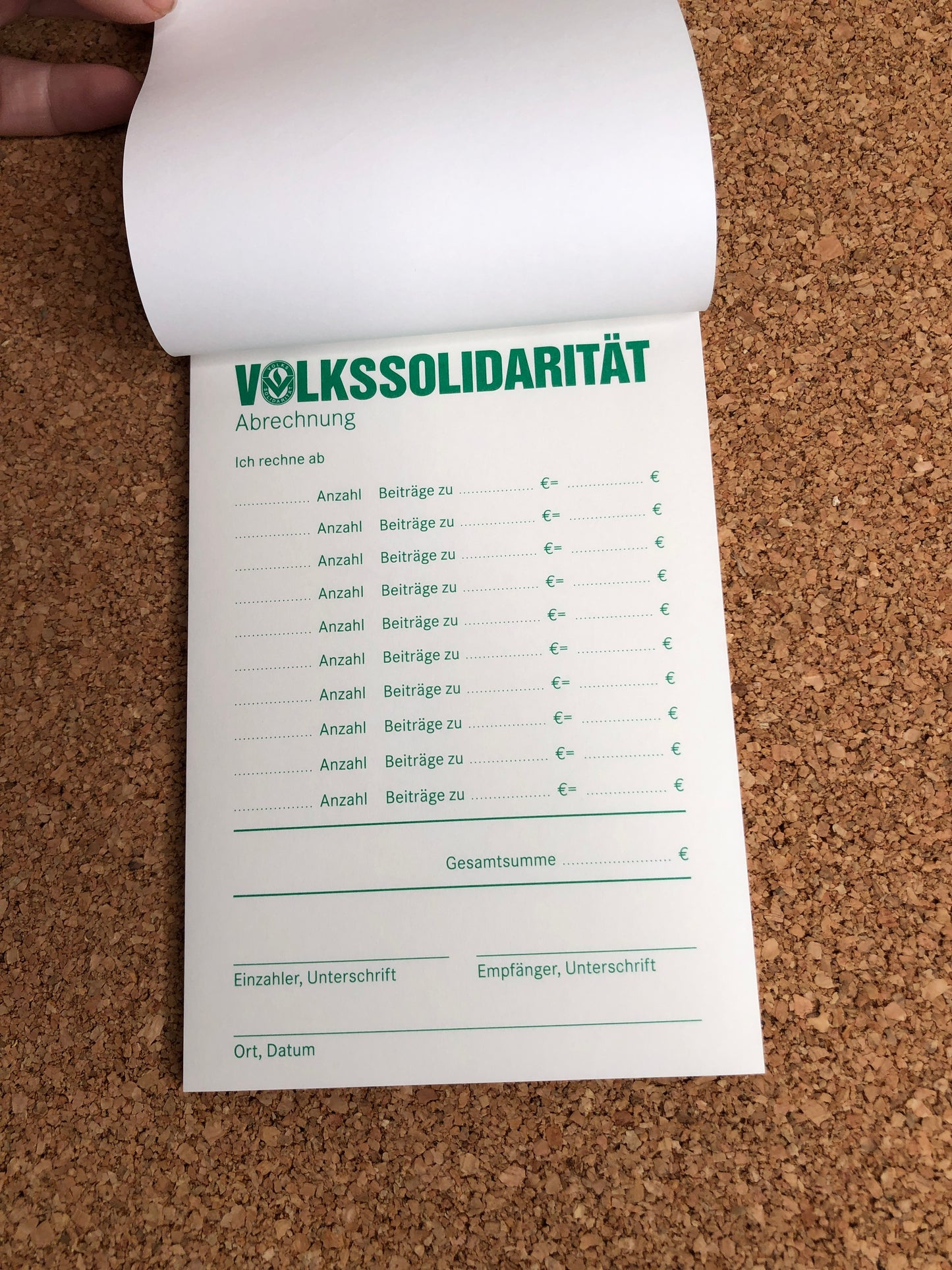 Beitragsabrechnung an den Hauptkassierer