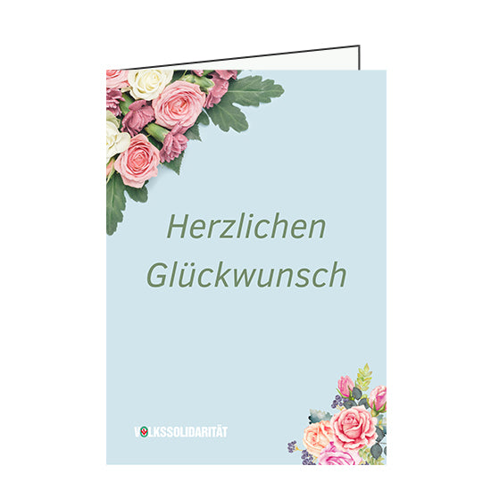 Klappkarte "Herzlichen Glückwunsch" hellblau mit Rosen