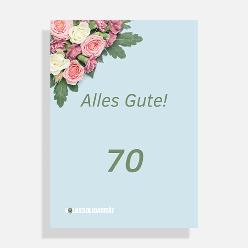 Postkarte "Alles Gute" mit Geburtstagsjahreszahl und Blumenstrauß