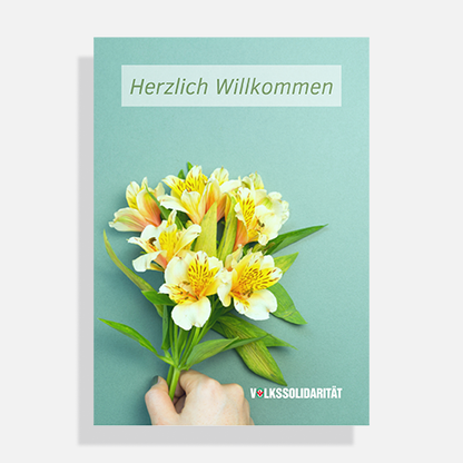 Postkarte "Herzlich Willkommen" mit gelben Blumen