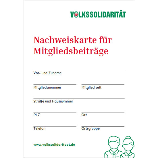 Nachweiskarte für  Mitgliedsbeiträge der Volkssolidarität