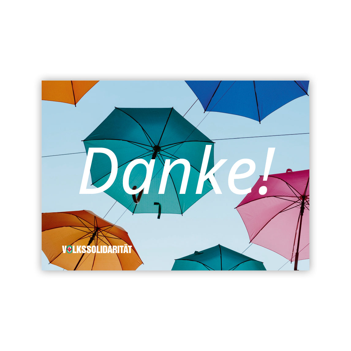 Postkarte "Danke" mit bunten Regenschirmen