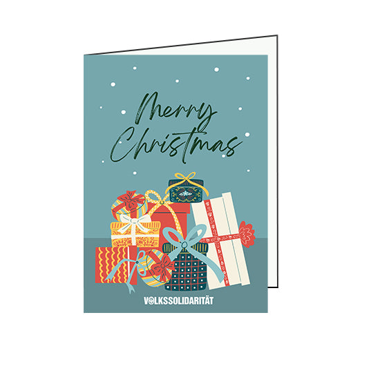 Klappkarte blaugrau „Merry Christmas“ mit Geschenkmotiv (5 Stück)